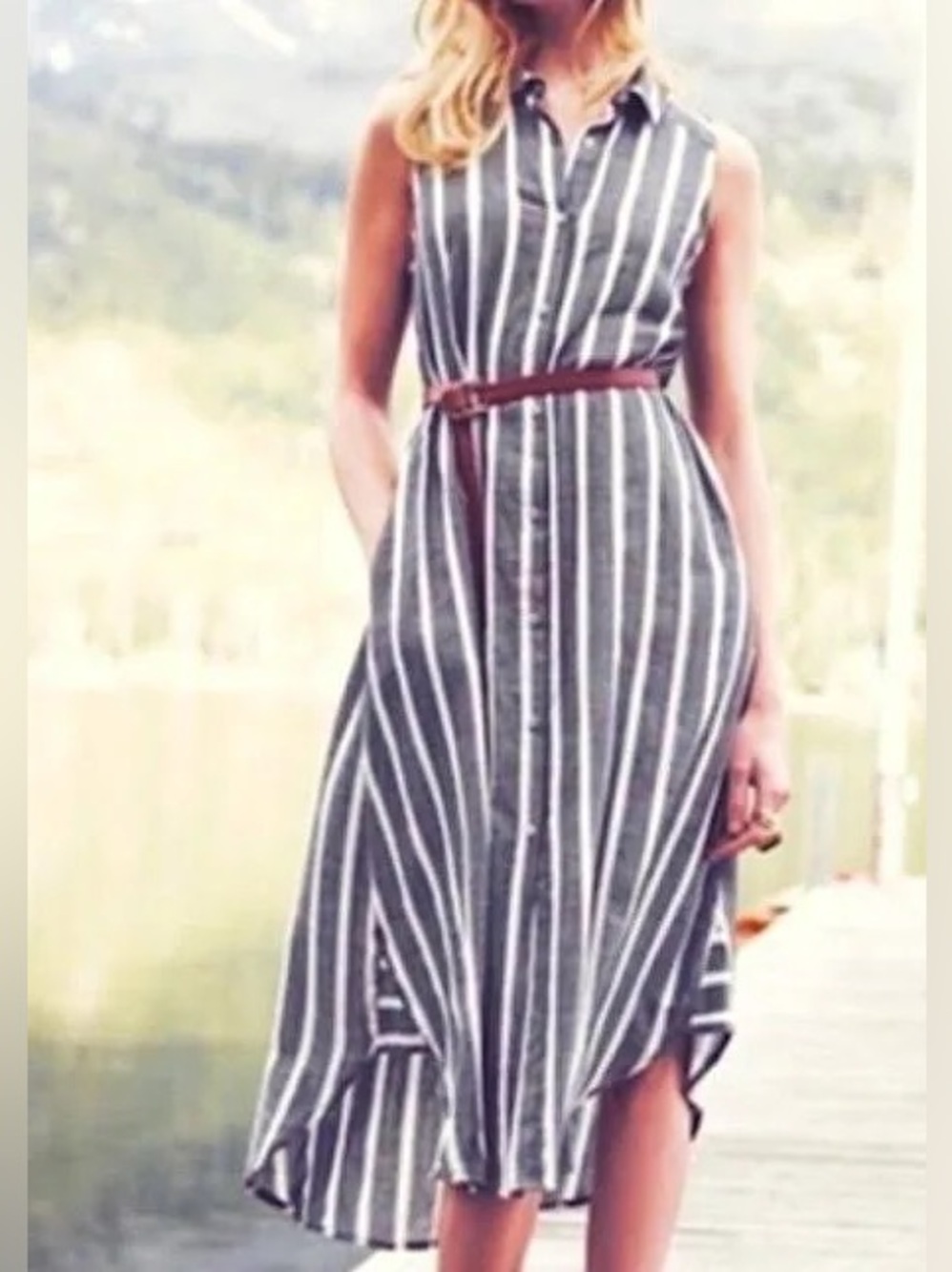 NWT Holding Horses Sleeveless Vertical Stripe Midi Dress